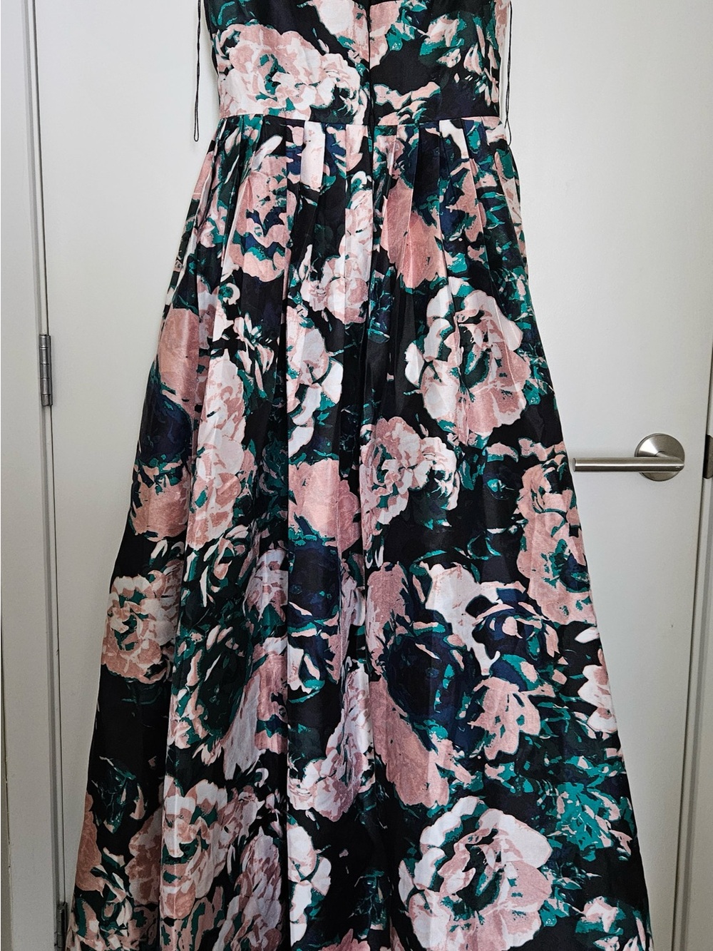 Adrianna Papell Black Floral High-Low Dress with Blush and Teal